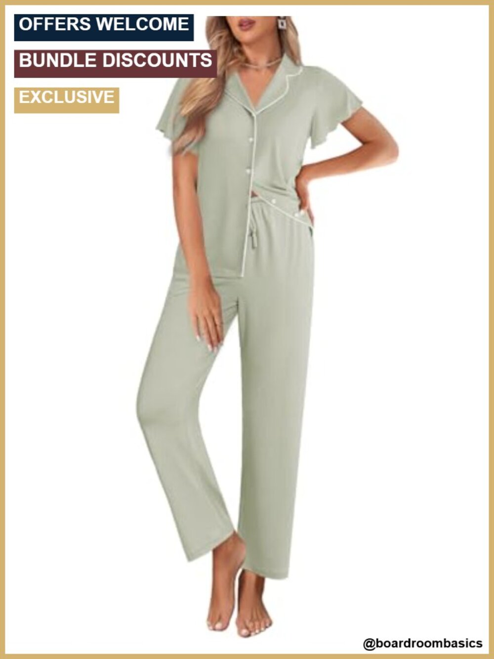 Ruffle Sleeve Button Up Pajama Set with Long Pants